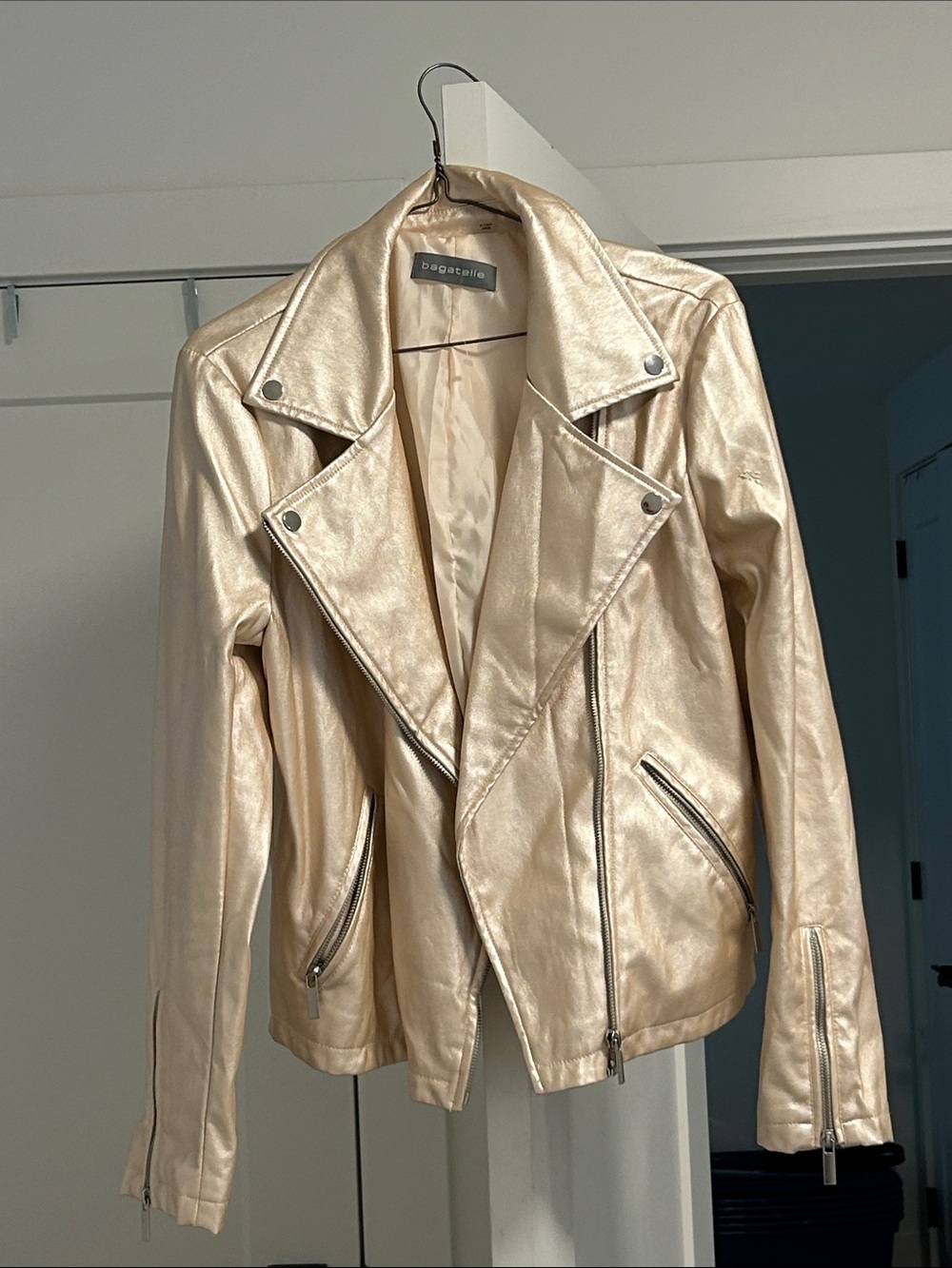 bagatelle Shimmery Gold Moto-Style Leather Jacket